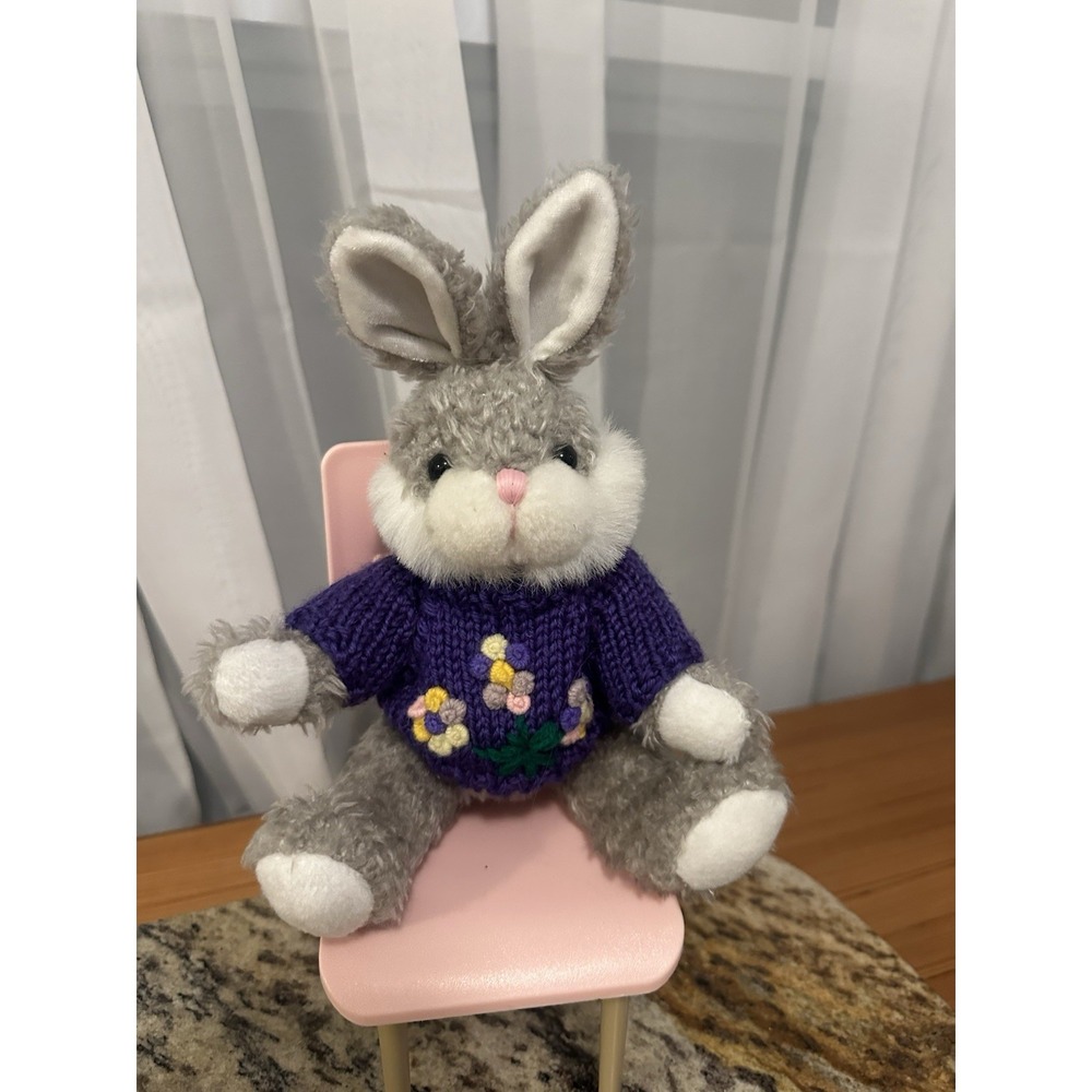 Vintage Plush 1988 Chrisha Plyful Gray Bunny Rabbit, Just In Time For Easter